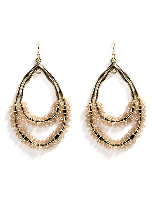 SE7163 Double Tear Drop Bead Detail Earrings - MiMi Wholesale