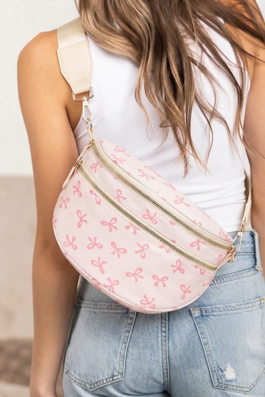 SF221010 Nylon Bow Print Sling/Crossbody Bag - MiMi Wholesale