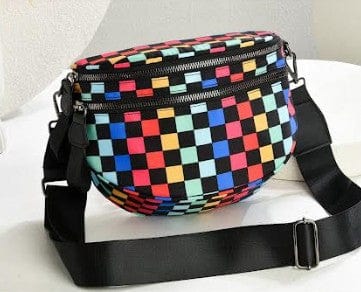 SF221010 Nylon Checker and Solid Color Sling/Crossbody Bag - MiMi Wholesale