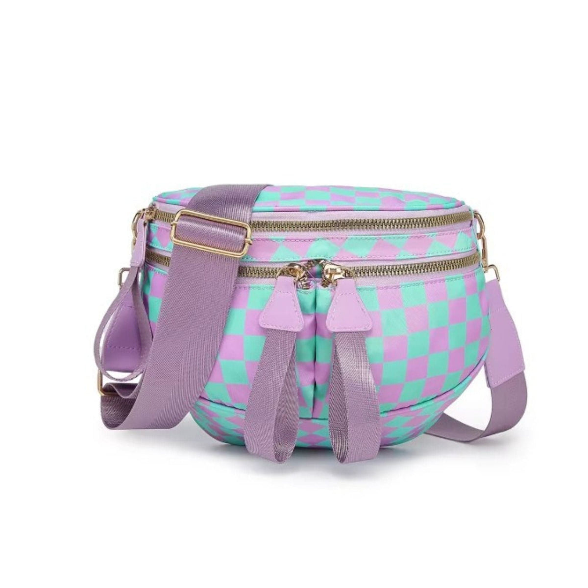 SF221010 Nylon Checker and Solid Color Sling/Crossbody Bag - MiMi Wholesale