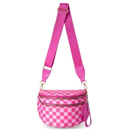 SF221010 Nylon Checker and Solid Color Sling/Crossbody Bag - MiMi Wholesale