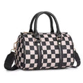 SF22407 Ella Nylon Checker and Solid Color Boston Bag - MiMi Wholesale