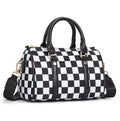 SF22407 Ella Nylon Checker and Solid Color Boston Bag - MiMi Wholesale