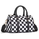 SF22407 Ella Nylon Checker and Solid Color Boston Bag - MiMi Wholesale