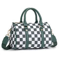 SF22407 Ella Nylon Checker and Solid Color Boston Bag - MiMi Wholesale