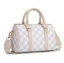 SF22407 Ella Nylon Checker and Solid Color Boston Bag - MiMi Wholesale