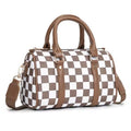 SF22407 Ella Nylon Checker and Solid Color Boston Bag - MiMi Wholesale