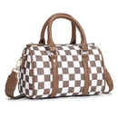 SF22407 Ella Nylon Checker and Solid Color Boston Bag - MiMi Wholesale
