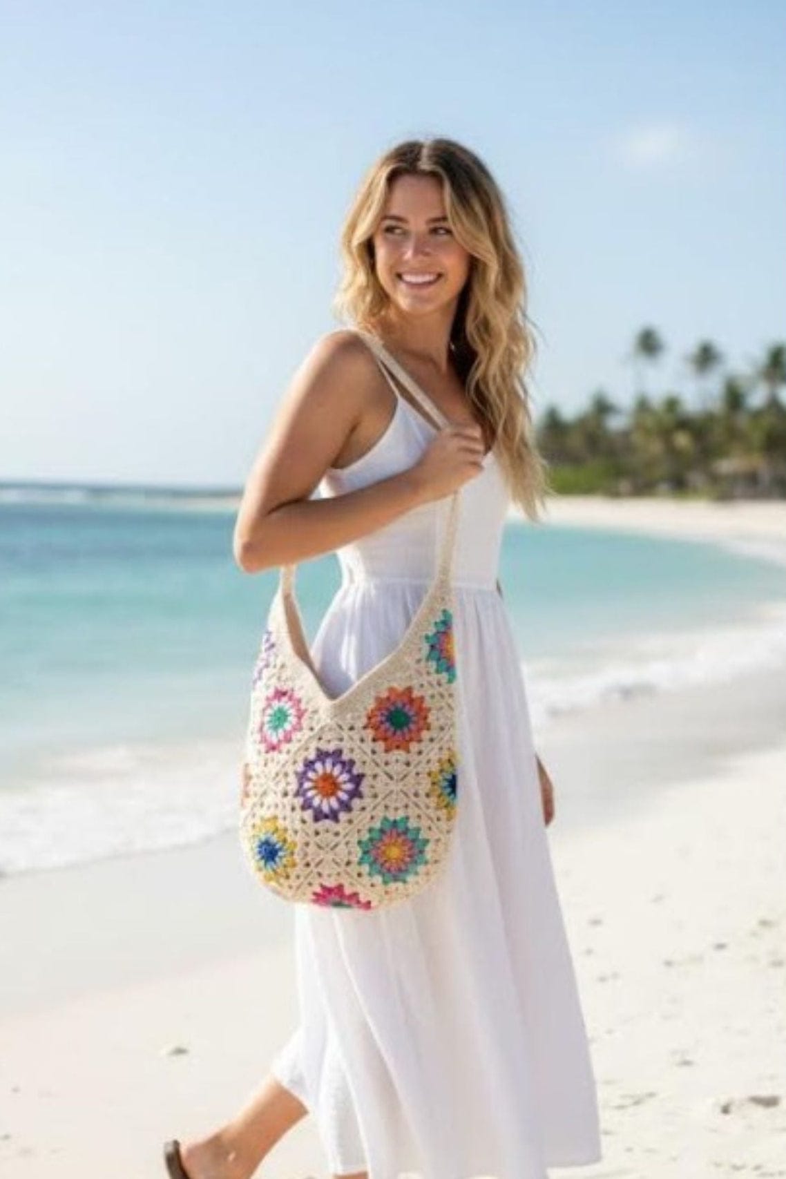 SF252109 Flower Crochet Large Crossbody/Tote Bag - MiMi Wholesale