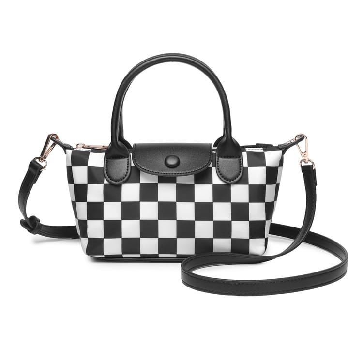 SF261016 Nylon Checker and Solid Double Handle Crossbody Bag - MiMi Wholesale