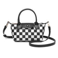 SF261016 Nylon Checker and Solid Double Handle Crossbody Bag - MiMi Wholesale