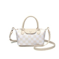 SF261016 Nylon Checker and Solid Double Handle Crossbody Bag - MiMi Wholesale