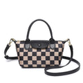 SF261016 Nylon Checker and Solid Double Handle Crossbody Bag - MiMi Wholesale