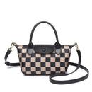 SF261016 Nylon Checker and Solid Double Handle Crossbody Bag - MiMi Wholesale