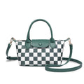 SF261016 Nylon Checker and Solid Double Handle Crossbody Bag - MiMi Wholesale