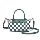 SF261016 Nylon Checker and Solid Double Handle Crossbody Bag - MiMi Wholesale