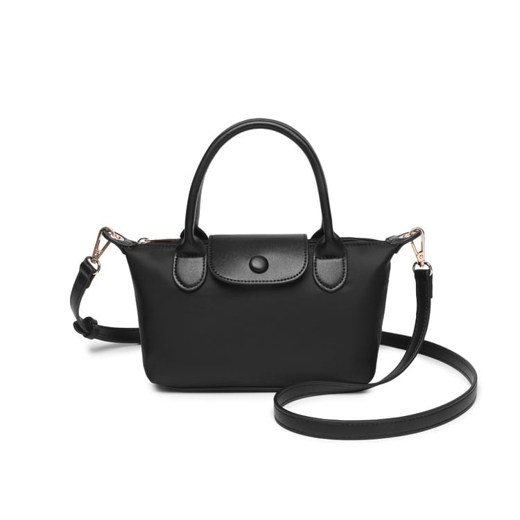 SF261016 Nylon Checker and Solid Double Handle Crossbody Bag - MiMi Wholesale