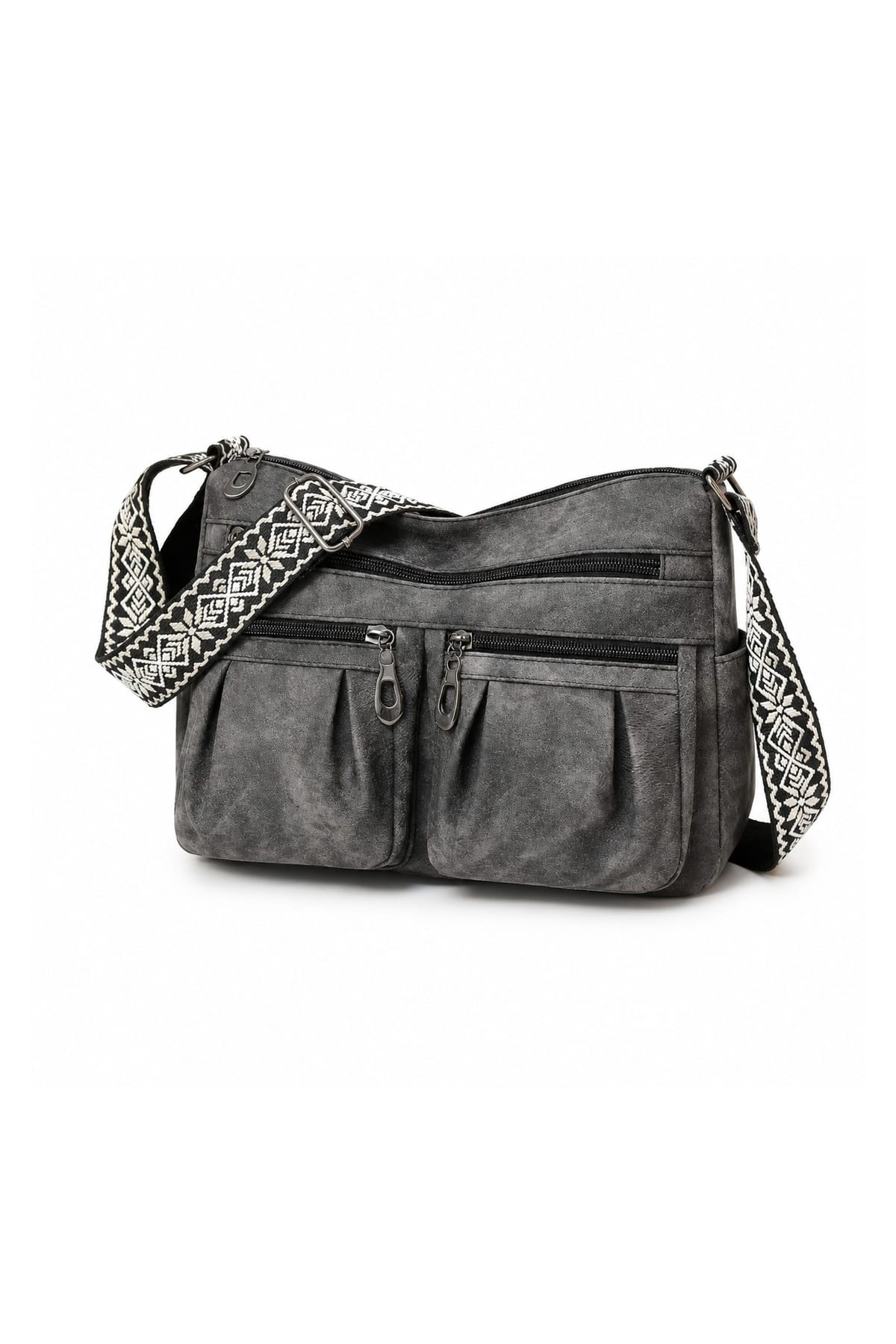 SF270011 Elena Twill PU Double Pocket Crossbody Bag - MiMi Wholesale
