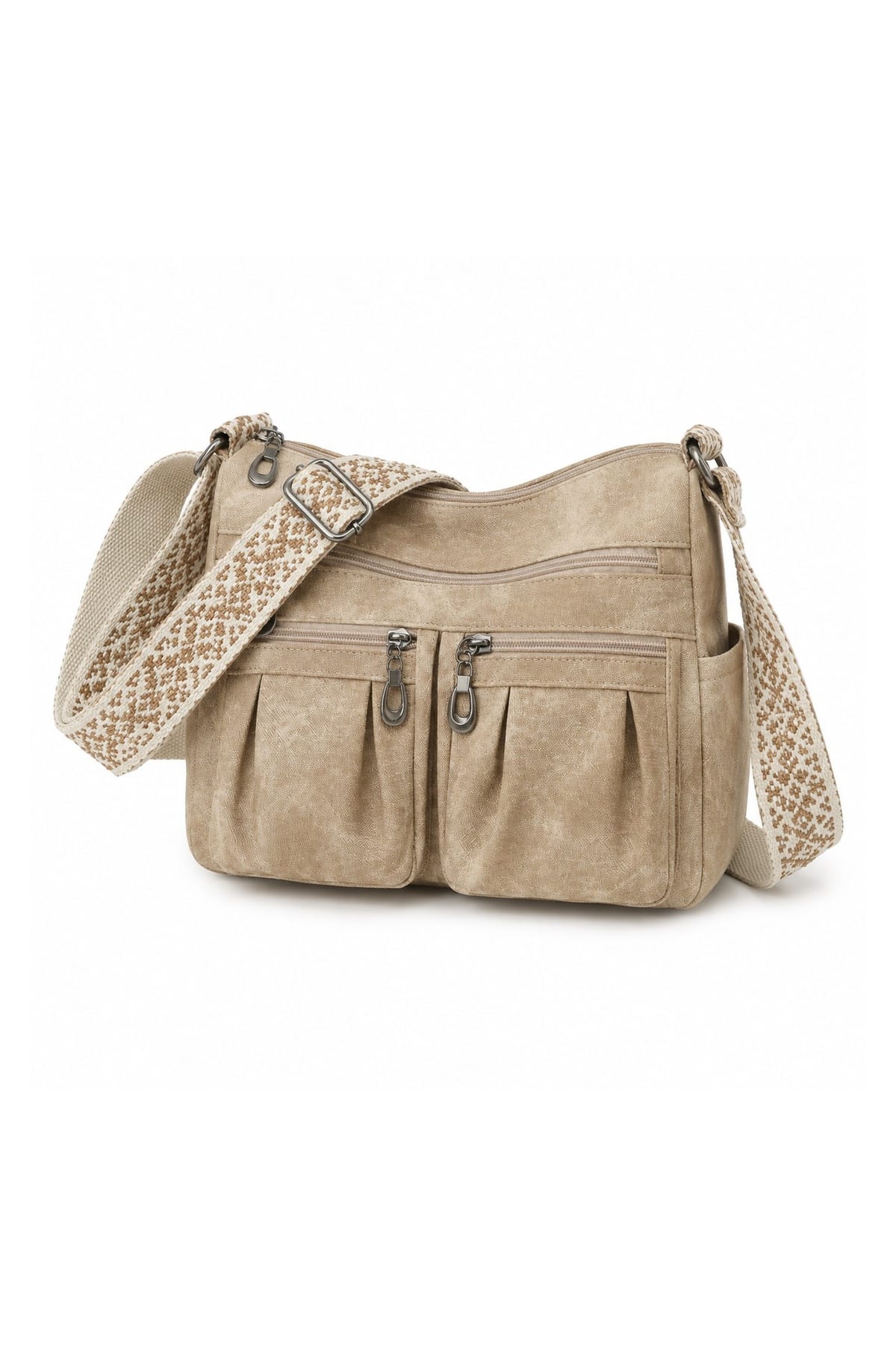 SF270011 Elena Twill PU Double Pocket Crossbody Bag - MiMi Wholesale