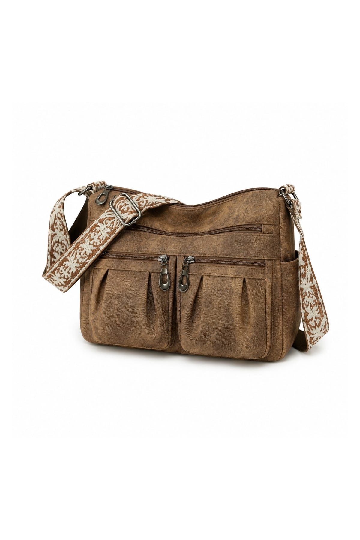 SF270011 Elena Twill PU Double Pocket Crossbody Bag - MiMi Wholesale