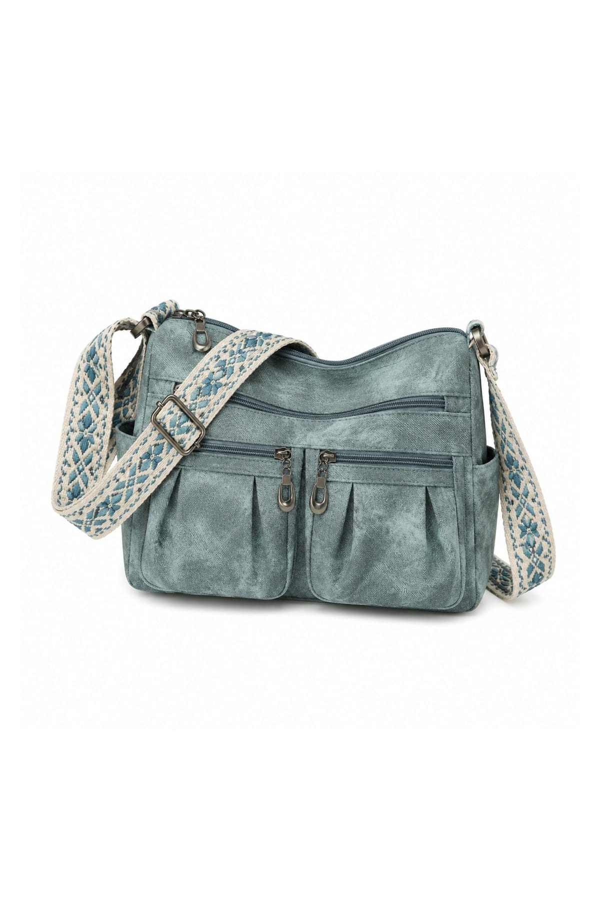 SF270011 Elena Twill PU Double Pocket Crossbody Bag - MiMi Wholesale