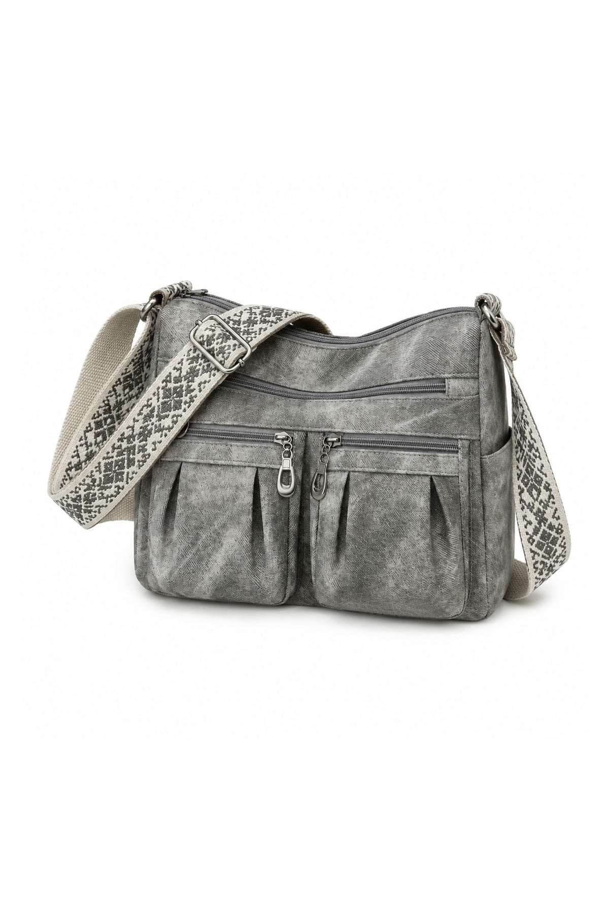 SF270011 Elena Twill PU Double Pocket Crossbody Bag - MiMi Wholesale