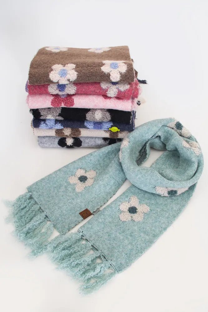 SFC0079 C&C Daphne Daisy Pattern Fringe Scarf - MiMi Wholesale