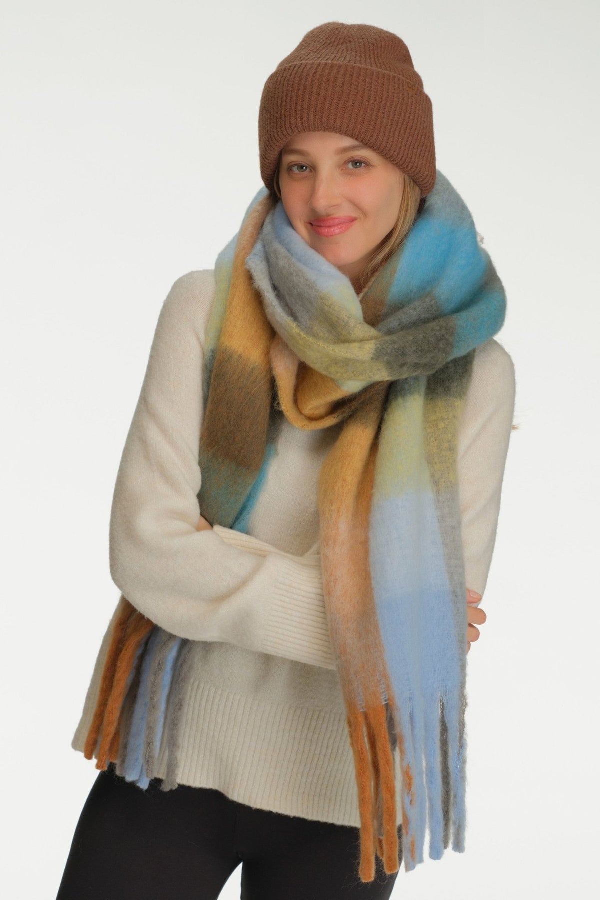 SFC0125 Multi Color Check Woven Scarf - MiMi Wholesale