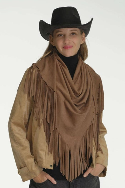SFC0134 Faux Suede Triangle Fringe Scarf