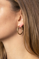 SJE310009 14K Gold Metal Omega Closure Textured Hoops - MiMi Wholesale