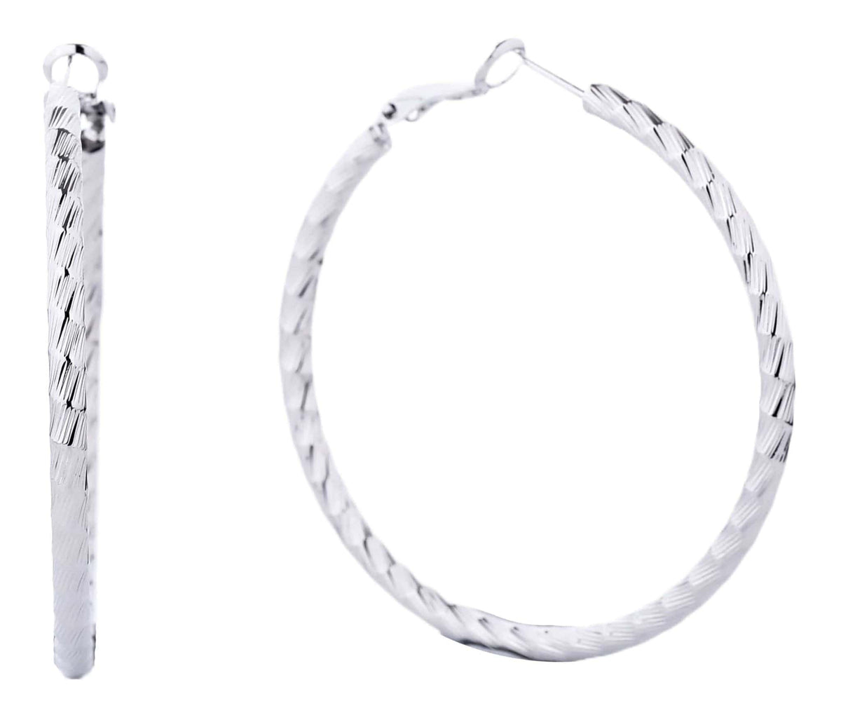 SJE310009 14K Gold Metal Omega Closure Textured Hoops - MiMi Wholesale