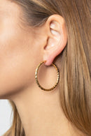 SJE310009 14K Gold Metal Omega Closure Textured Hoops - MiMi Wholesale