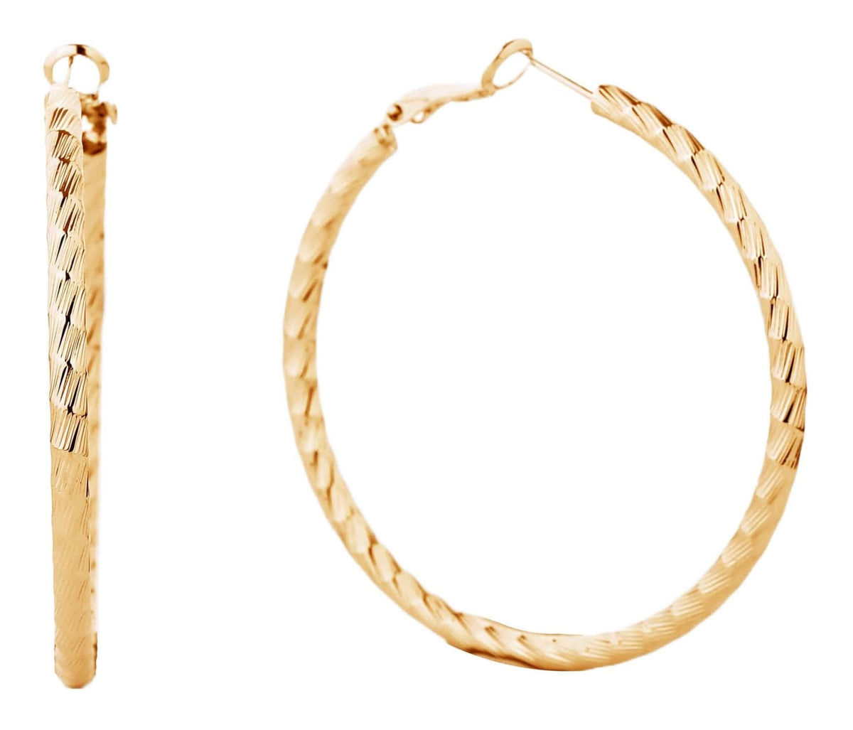 SJE310009 14K Gold Metal Omega Closure Textured Hoops - MiMi Wholesale