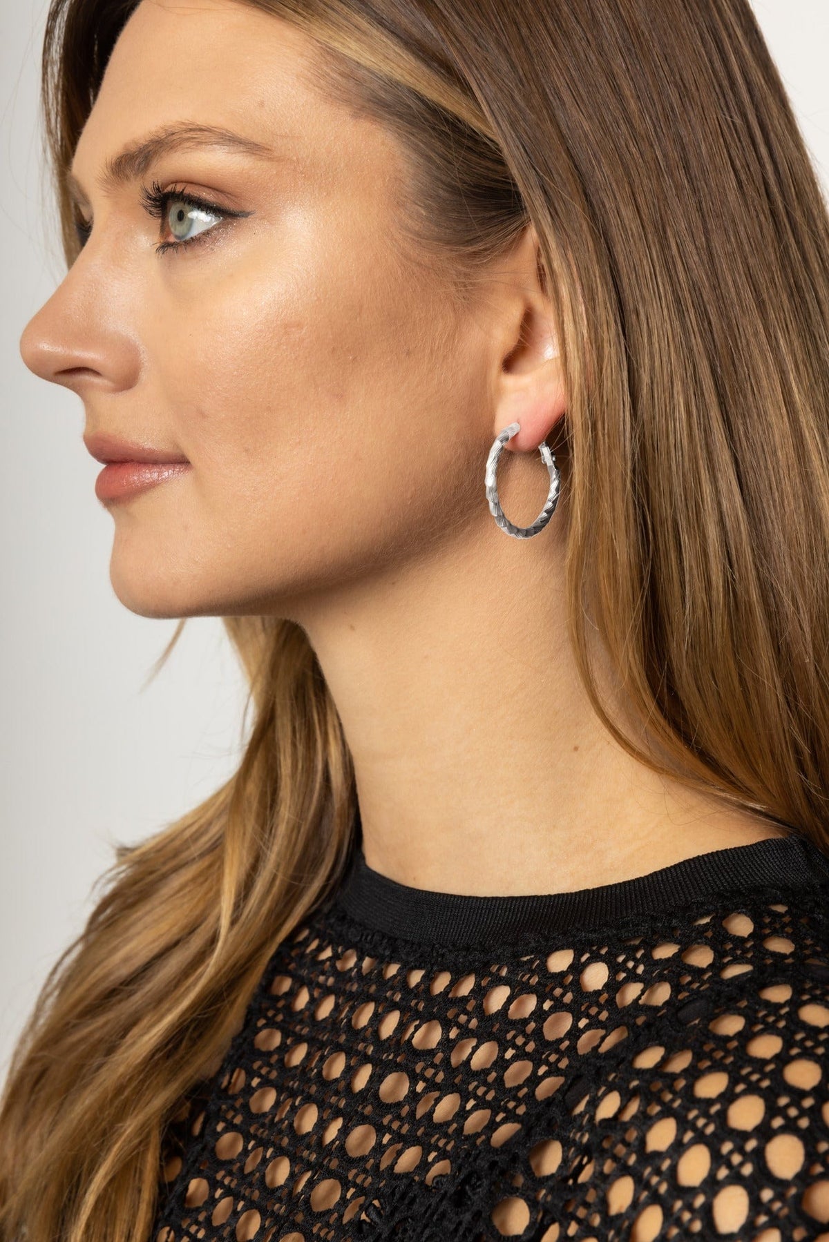 SJE310009 14K Gold Metal Omega Closure Textured Hoops - MiMi Wholesale