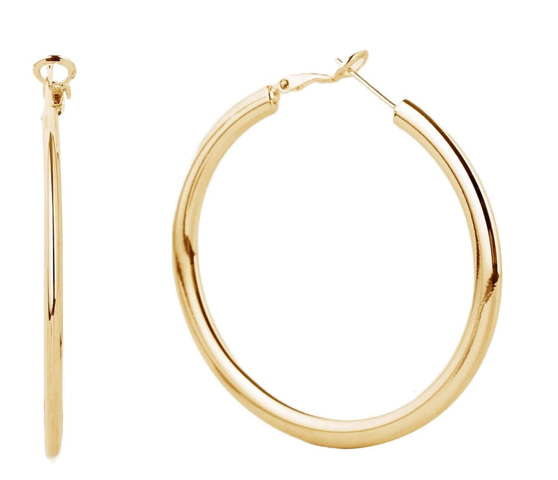 SJE310011 14K Gold Metal Omega Closure Hoop Earrings - MiMi Wholesale