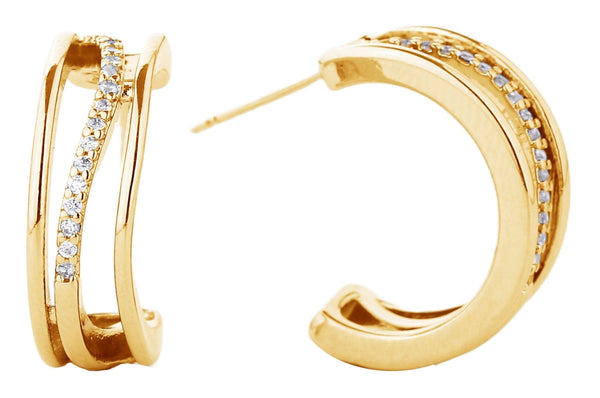 SJE310189 14K Gold-Dipped Textured Hoop Earrings - MiMi Wholesale