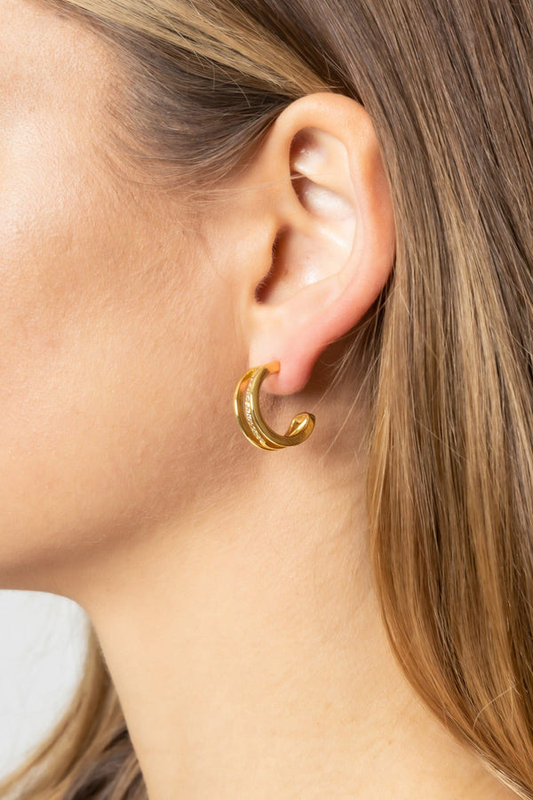 SJE310189 14K Gold-Dipped Textured Hoop Earrings - MiMi Wholesale