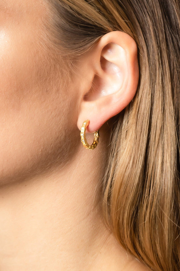 SJE310202 14K Gold Dipped Huggie Ridge Hoop Earrings - MiMi Wholesale