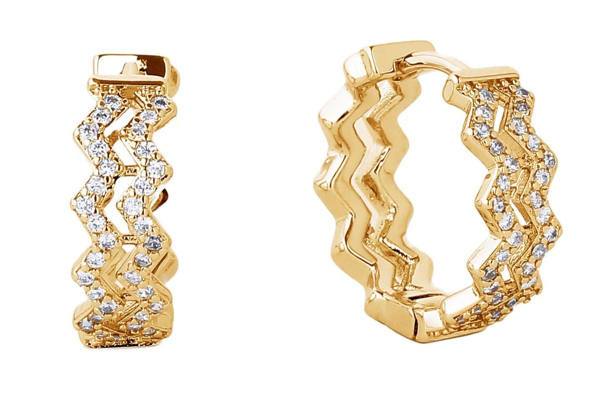 SJE310206 14K Dipped Zig Zag Hoop Cz Paved Earrings - MiMi Wholesale