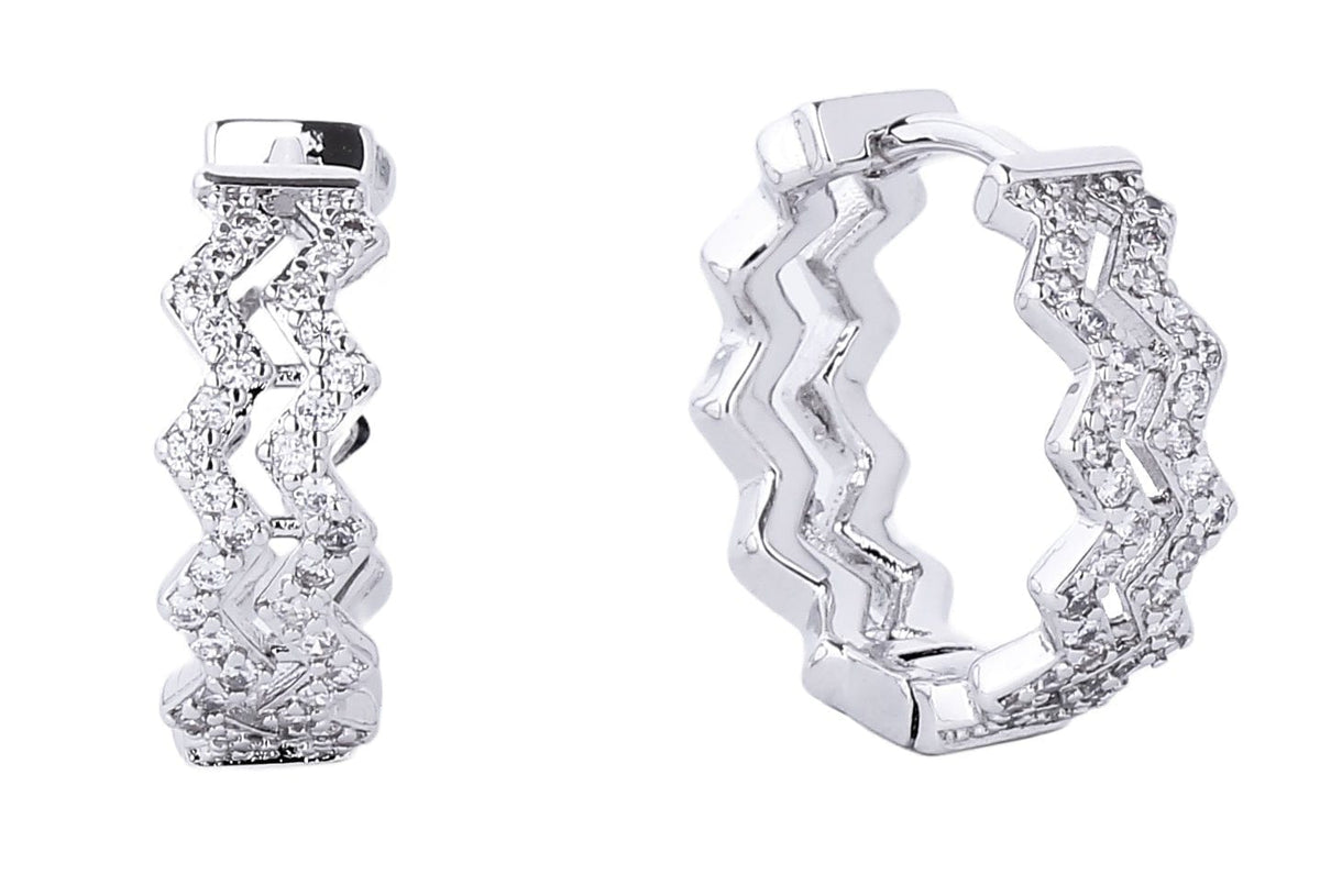 SJE310206 14K Dipped Zig Zag Hoop Cz Paved Earrings - MiMi Wholesale