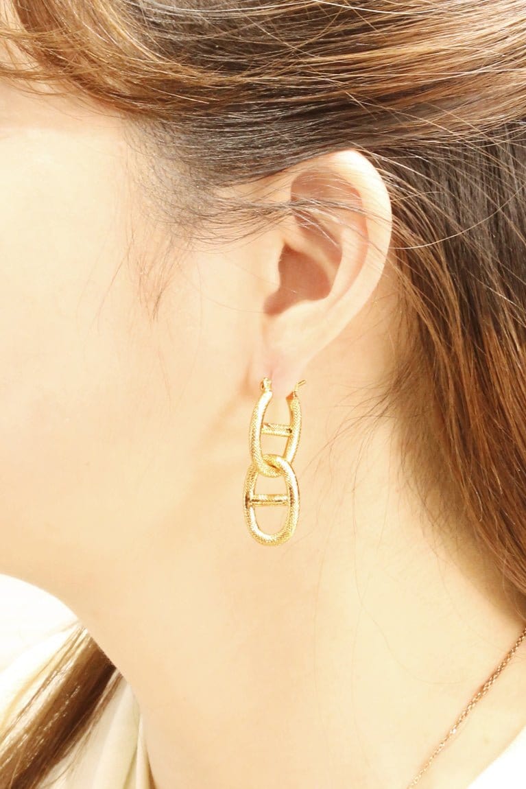 SJE310441 14K Textured Link Drop Pincatch Earrings - MiMi Wholesale