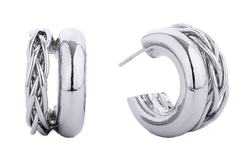 SJE310453 14K Gold/White Gold Dipped Post Hoop Earrings - MiMi Wholesale