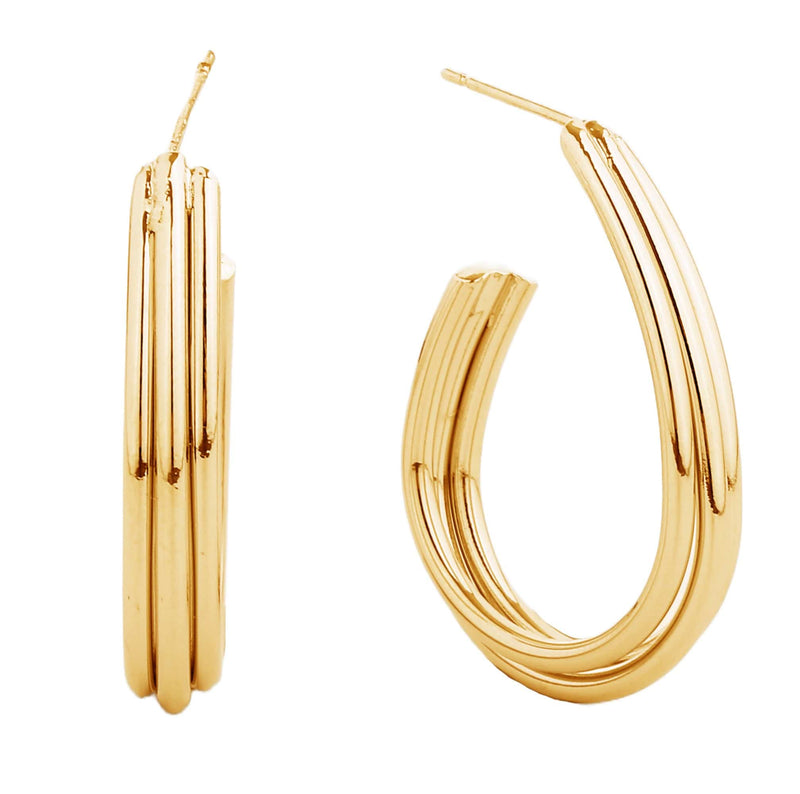 SJE310471 14K Dipped Triple Line Post Hoop Earrings - MiMi Wholesale