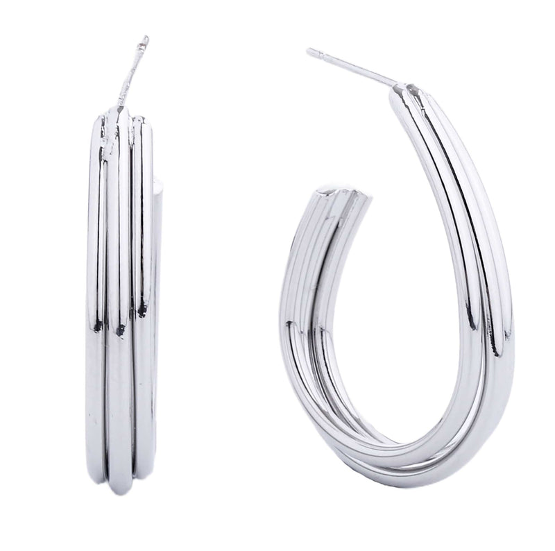 SJE310471 14K Dipped Triple Line Post Hoop Earrings - MiMi Wholesale