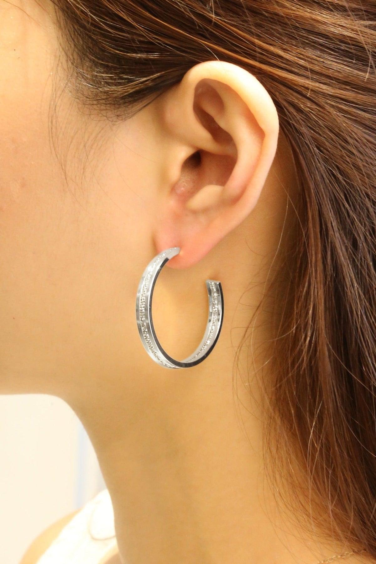 SJE310472 14K Gold/White Gold Dipped Post Hoop Earrings - MiMi Wholesale
