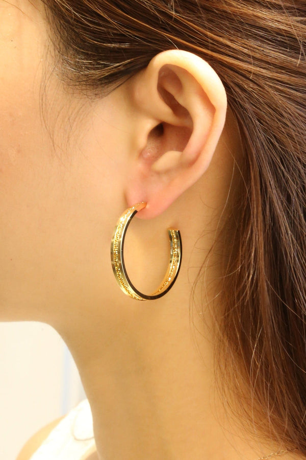 SJE310472 14K Gold/White Gold Dipped Post Hoop Earrings - MiMi Wholesale