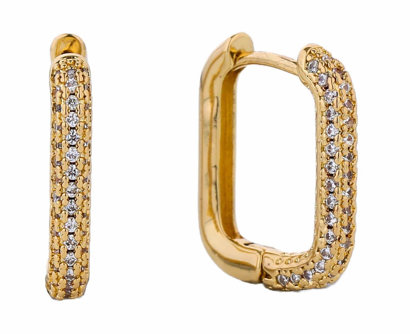 SJE310496 14K CZ Paved Rectangle Hoop Earrings - MiMi Wholesale