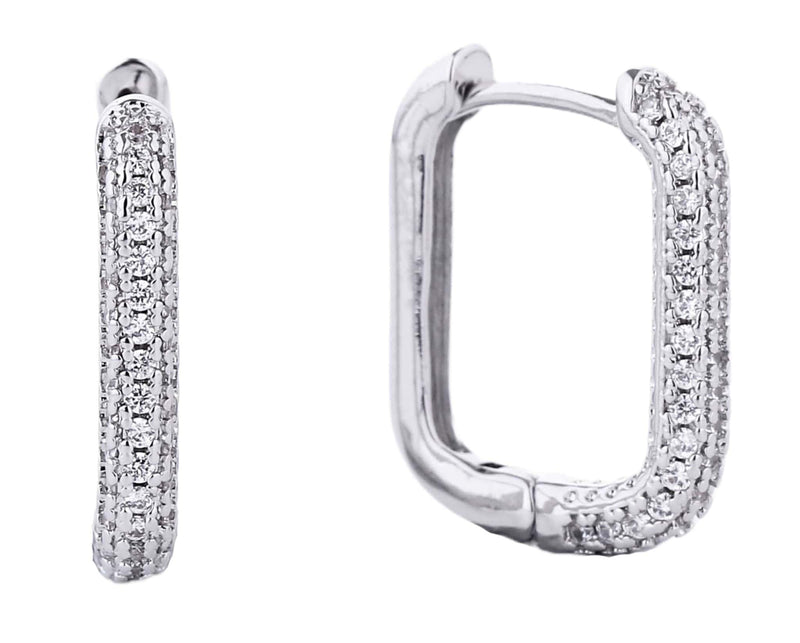 SJE310496 14K CZ Paved Rectangle Hoop Earrings - MiMi Wholesale