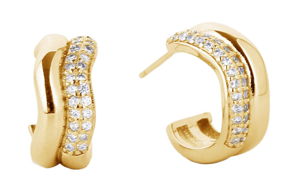 SJE310515 14K CZ Paved Wavy Post Hoop Earrings - MiMi Wholesale