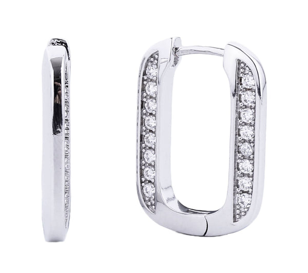 SJE310519 14K Dipped CZ Paved Rectangle Hoop Earrings - MiMi Wholesale